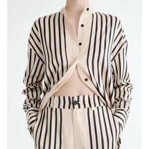 Solaqua Resort Silk Striped Button Down Cream Black US 8